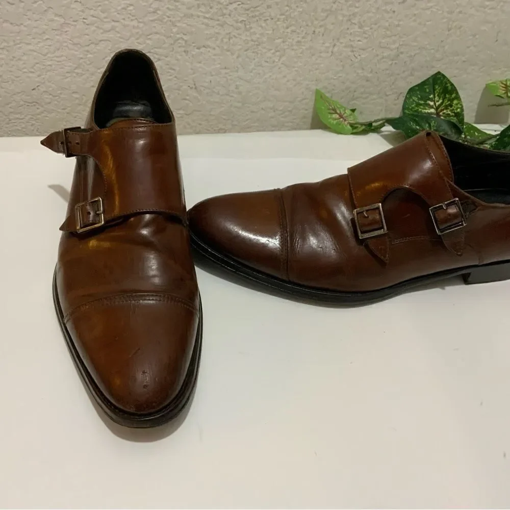 To Boot New York Men’s 8 brown leather double monk strap cap-toe dress shoes